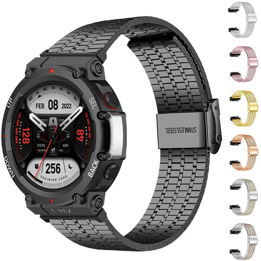 Arovi Metal Watch Band – Stainless Steel Upgrade for Amazfit T-Rex Series